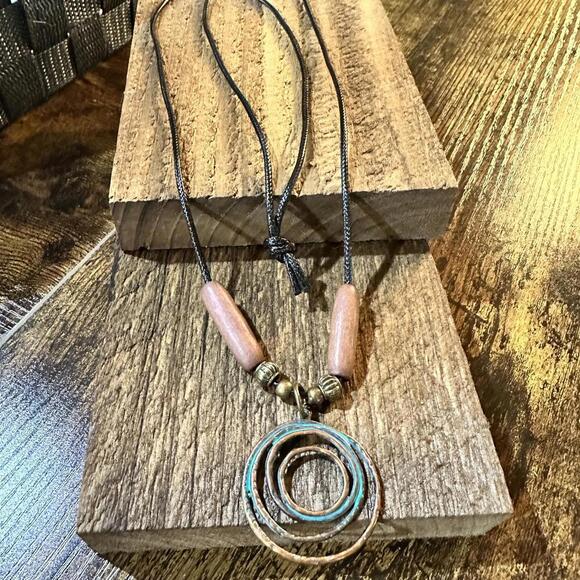 Bohemian Spiral Pendant Necklace with Wooden Beads, Gift Box - Picture 2 of 7